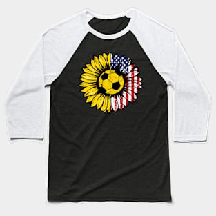 Sunflower American Flag Soccer Lover Gifts 4th Of July Baseball T-Shirt